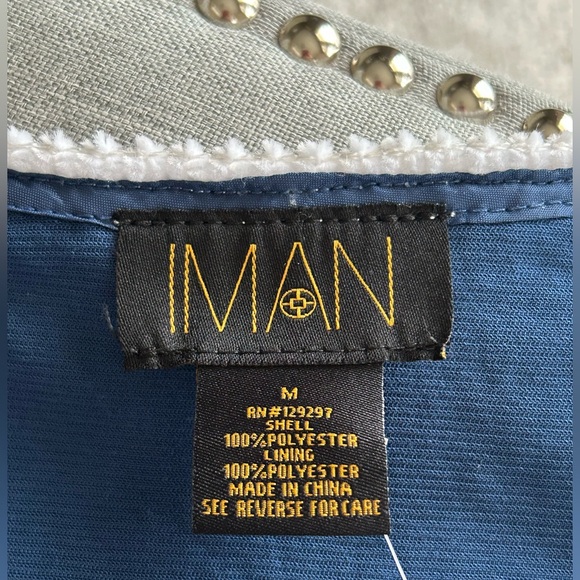 NWT Iman Global Chic Blue Sequins White Trim Jacket Blazer Cardigan Size M - Picture 9 of 13